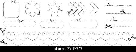 Vector cutting lines with scissors icons for coupons, DIY projects and crafting. Stock Vector