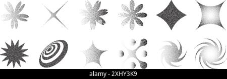 Set of geometric forms with retro photocopy effect. Vector noise grainy texture Stock Vector