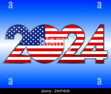Year 2024, graphic design of the number with the flag of the United States of America, vector illustration Stock Vector