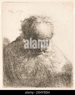 Bust of an old man with flowing beard: the head bowed forward: left shoulder unshaded Rembrandt van Rijn 1606 - 1669 Engraving, Print The New Hollstein Dutch and Flemish etchings, engravings and woodcuts 1450-1700, Rembrandt (7 vols: text, plates, copies), Erik Hinterding, 64, C 55013:1-7, 2013. The Illustrated Bartsch 50, Supplement, Rembrandt Harmensz. van Rijn, Stephanie S. Dickey, 325, C 36238, 1993. Rembrandt's etchings: an essay and a catalogue with some notes on the drawings, Arthur M. Hind, 27, 6545, 1912. L'oeuvre gravé de Rembrandt: avec un catalogue raisonné, Dmitri Rovinski, 325, 6 Stock Photo