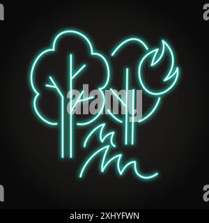 Forest fire neon line icon. Burning trees, wildfire. Vector illustration. Stock Vector