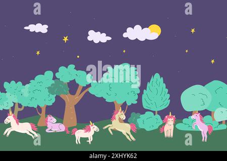 Childrens fairy background for cover, postcard, greeting card. Magic characters banner or celebration poster. Stock Vector