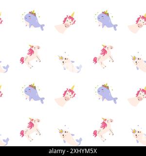 Cute unicorn seamless pattern for textile. Childish magic characters background. Childrens fairy and magic pattern. Stock Vector