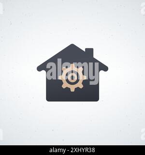 Home maintenance service. house repair symbol, house with cog gear. Stock vector illustration isolated on white background. Stock Vector