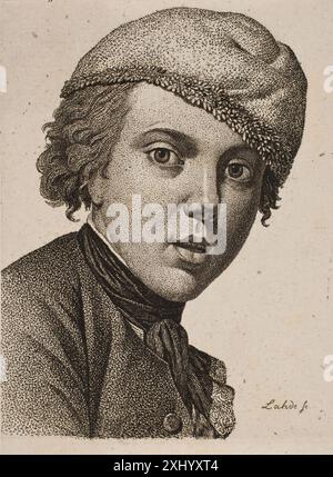 Jens Juel, after Juels Self Portrait of 1767 Lahde, Gerhard Ludvig 1765 - 1833, Juel, Jens 1745 - 1802 Etching, Print Danske portrætter i kobberstik, litografi og træsnit: en beskrivende fortegnelse, P.B.C. Westergaard, nr. 6008, C 3997:1-2 da, 1930-1933 Jens Juel, Efter Juels selvportræt fra 1767 Stock Photo