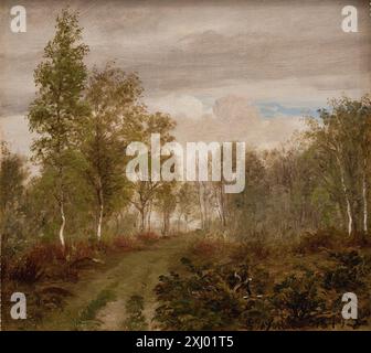 A landscape painting by P.C. Skovgaard showing birch trees on the island of Læsø after rainfall, highlighting wet foliage, damp ground, and natural light in the Danish Golden Age style. Stock Photo