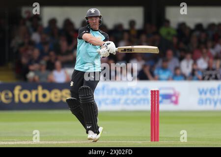 Laurie Evans in batting action for Surrey during Essex vs Surrey, Vitality Blast T20 Cricket at The Cloud County Ground on 14th July 2024 Stock Photo