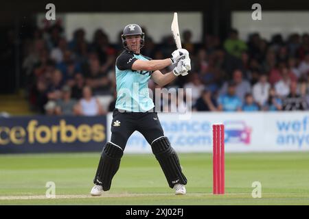 Laurie Evans in batting action for Surrey during Essex vs Surrey, Vitality Blast T20 Cricket at The Cloud County Ground on 14th July 2024 Stock Photo