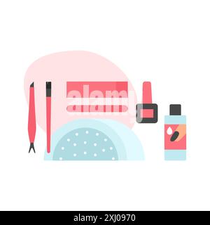 Salon apparatus for manicure, nail care tools, cosmetics and equipment vector illustration Stock Vector