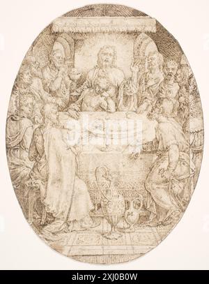 The artwork depicts the Last Supper, showing Jesus with his disciples ...