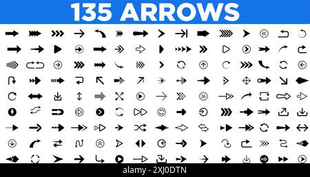 Arrows set—Arrow icon collection. Arrow vector collection. Arrows, Cursor, Modern simple arrows. Flat-style arrow isolated black and white. Stock Vector