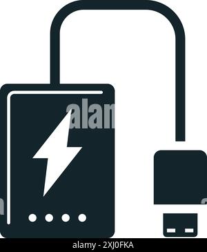 Power Bank Icon: A vector illustration in monochrome, depicted entirely filled. Stock Vector