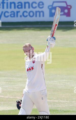 Paul Walter of Essex raises his bat after reaching his century during Essex CCC vs Durham CCC, Vitality County Championship Division 1 Cricket at The Stock Photo