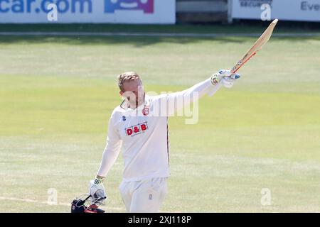 Paul Walter of Essex raises his bat after reaching his century during Essex CCC vs Durham CCC, Vitality County Championship Division 1 Cricket at The Stock Photo