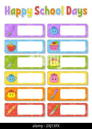 School labels for books and notebooks. Bright stickers. Rectangular label. Vector illustration. Stock Vector