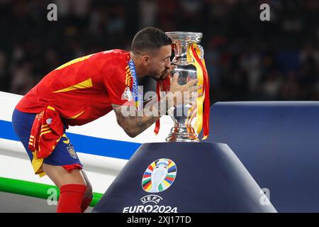 Joselu (ESP), JULY 14, 2024 - Football / Soccer : Joselu kiss to the trophy after winning 'UEFA European Championship Germany 2024' final match between Spain 2-1 England at the Olympiastadion in Berlin, Germany. (Photo by Mutsu Kawamori/AFLO) Stock Photo