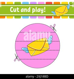 Cut and play. Logic puzzle for kids. Education developing worksheet. Learning game. Activity page. Cutting practice for preschool. Vector illustration Stock Vector