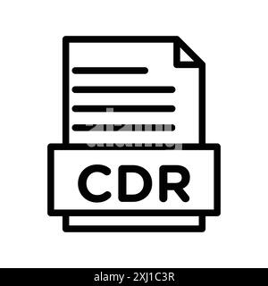 CDR File Document Icon linear logo mark set collection in black and white for web Stock Vector