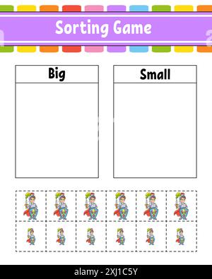 Sorting game for children. Happy characters. Big and small. Education worksheet. Vector illustration. Stock Vector