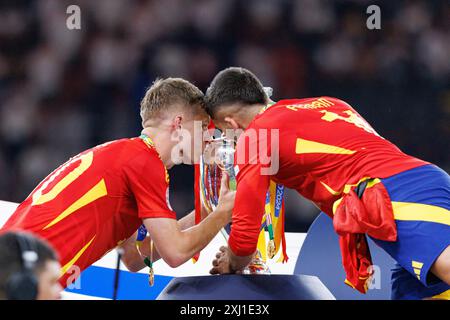 Dani Olmo, Ferran Torres  seen during UEFA Euro 2024 final  game between national teams of Spain and England at Olympiastadium, Berlin, Germany (Macie Stock Photo