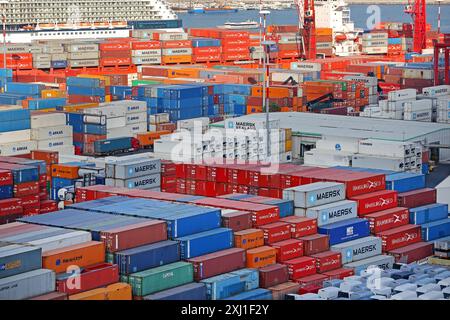 Salerno, Italy - June 27, 2014: Aerial View of Shipping Containers at Cargo Terminal Port Yard. Stock Photo