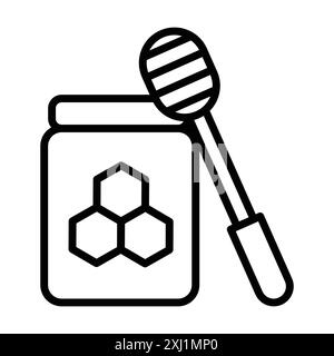 Honey jar with dipper icon linear logo mark set collection in black and white for web Stock Vector