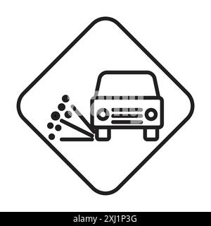 Loose chippings roadworks sign icon linear logo mark set collection in black and white for web Stock Vector