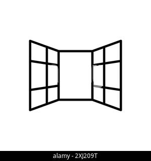 Open windows icon linear logo mark set collection in black and white for web Stock Vector