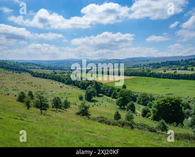 View from Lowther Castle park over the distant Lake Dstrict in Cumbria UK Stock Photo