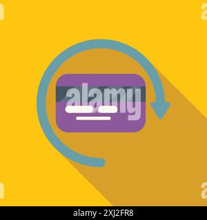 Illustration of a purple credit card with a circular arrow symbolizing recurring online payments Stock Vector