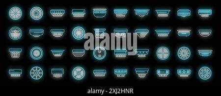 Smoke detector icons set outline vector. Fire alarm. Accident danger neon color on black Stock Vector