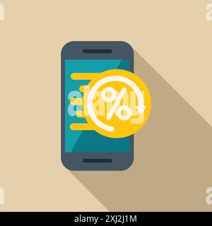 Illustration depicting a smartphone showing a percentage symbol, representing a cashback or refund program Stock Vector