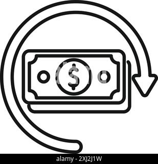 Line art icon representing the concept of money turnover, illustrating the continuous movement of funds Stock Vector