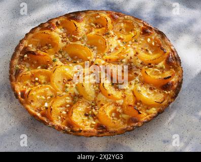 Apricot and pistachio tart Stock Photo