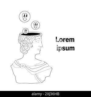 Surrealism elements poster or cover design with abstract greek ancient sculptures. Vector hand drawn illustrations of modern elements and cosmic space Stock Vector