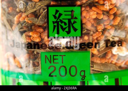 Genmaicha Japanese green tea with puffed rice in plastic bag (topic: japanese cooking) Stock Photo