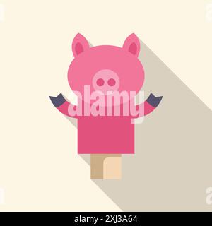 Pink pig hand puppet waving with its left arm raised Stock Vector