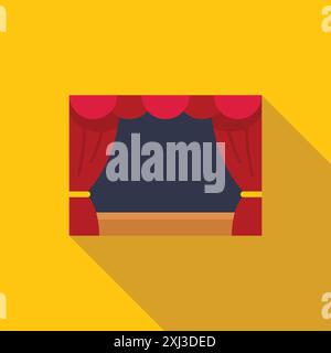 Red stage curtain with golden tassels framing empty stage with yellow background, in flat design style Stock Vector