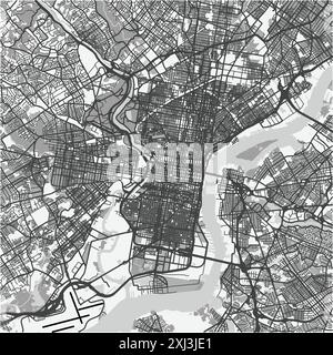 Map of Philadelphia in Pennsylvania in grayscale. Contains layered vector with roads water, parks, etc. Stock Vector