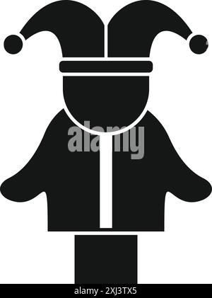 Simple black and white silhouette of a jester wearing a classic hat with bells Stock Vector