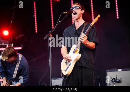 Glasgow, UK. 12th July 2024. Jacob Slater, Jamie Staples, Pete Woodin and Harry Fowler of the band 'Wunderhorse' perform at TRNSMT 2024 Stock Photo