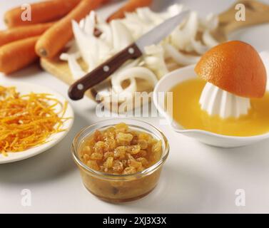 Raisins,orange juice and zests Stock Photo