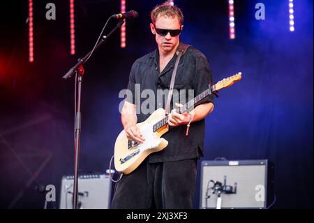 Glasgow, UK. 12th July 2024. Jacob Slater, Jamie Staples, Pete Woodin and Harry Fowler of the band 'Wunderhorse' perform at TRNSMT 2024 Stock Photo