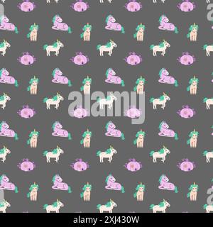 Cute unicorn seamless pattern for textile. Childish magic characters background. Childrens fairy and magic pattern. Stock Vector
