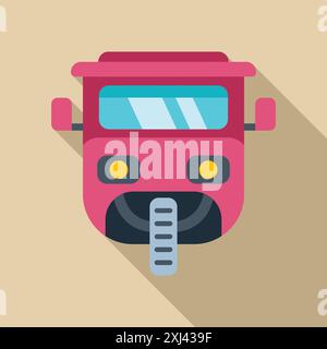 Pink motorized rickshaw taxi public transportation front view icon, flat style Stock Vector