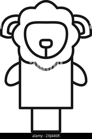 Minimalist line drawing of a hand puppet show character wearing a cute sheep costume Stock Vector