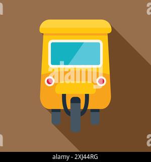 Yellow auto rickshaw taxi public transportation icon in flat style on a brown background Stock Vector
