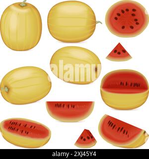 Clip art. Faerie watermelon. Citrullus lanatus. Fruits and vegetables. Isolated vector illustration. Stock Vector