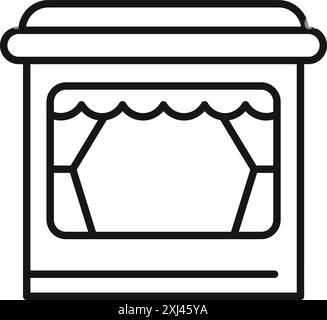 Simple black line drawing of puppet theater stage with closed curtains, waiting for performance to start Stock Vector