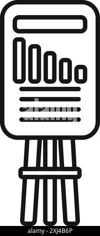 Line icon of a flip chart showing decreasing bars, suggesting a negative trend during a business presentation Stock Vector